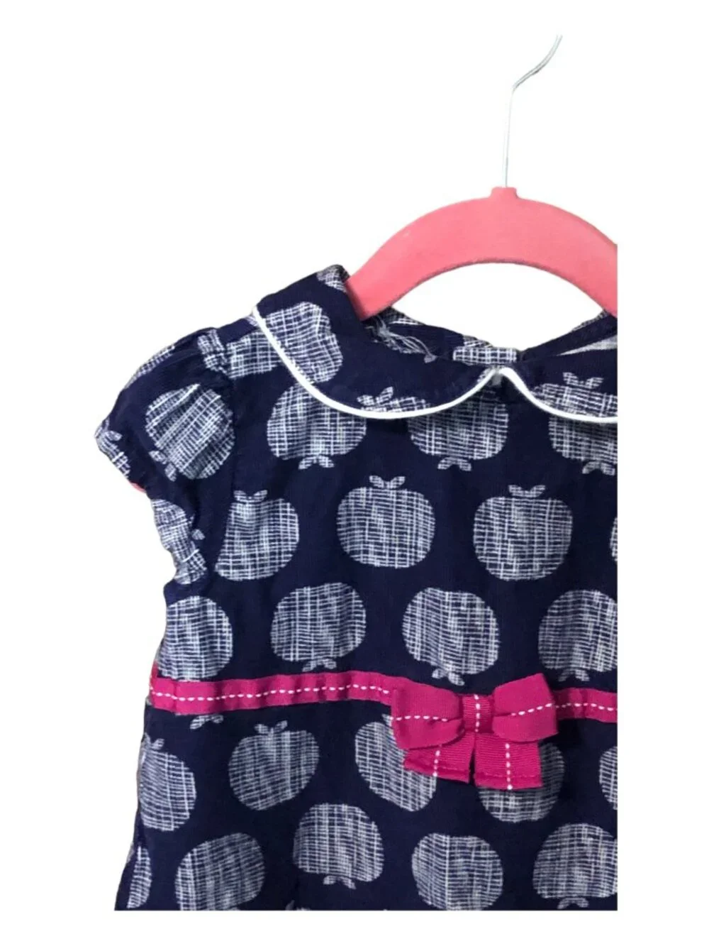 Gymboree School Girl Apple Print Navy Blue Short Sleeve Dress Sz 3T